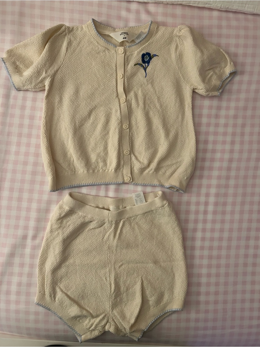 H&M Cream Knit Kids Matching Set with Blue Flower